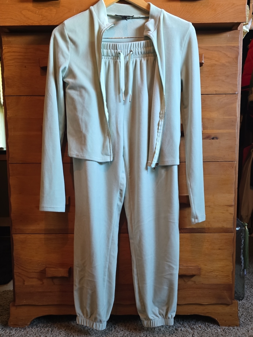 Forever 21 Light Sage Velour Jogger Jumpsuit Set
